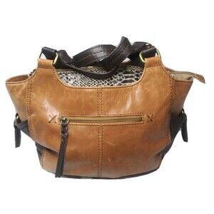 The Sak Kendra Glazed Leather Handbag Brown Satchel Shoulder Tote Purse.